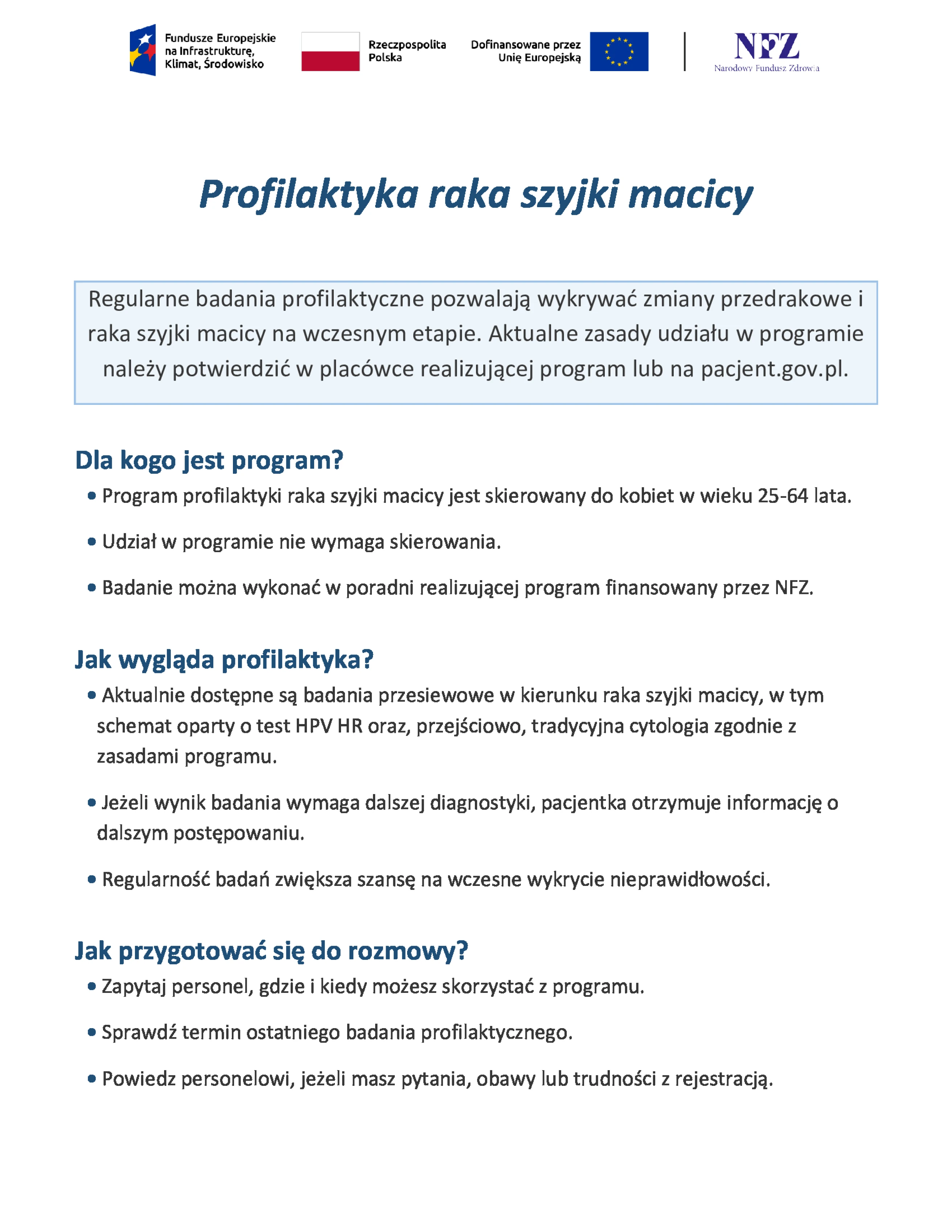 Komunikat: profilaktyka raka szyjki macicy